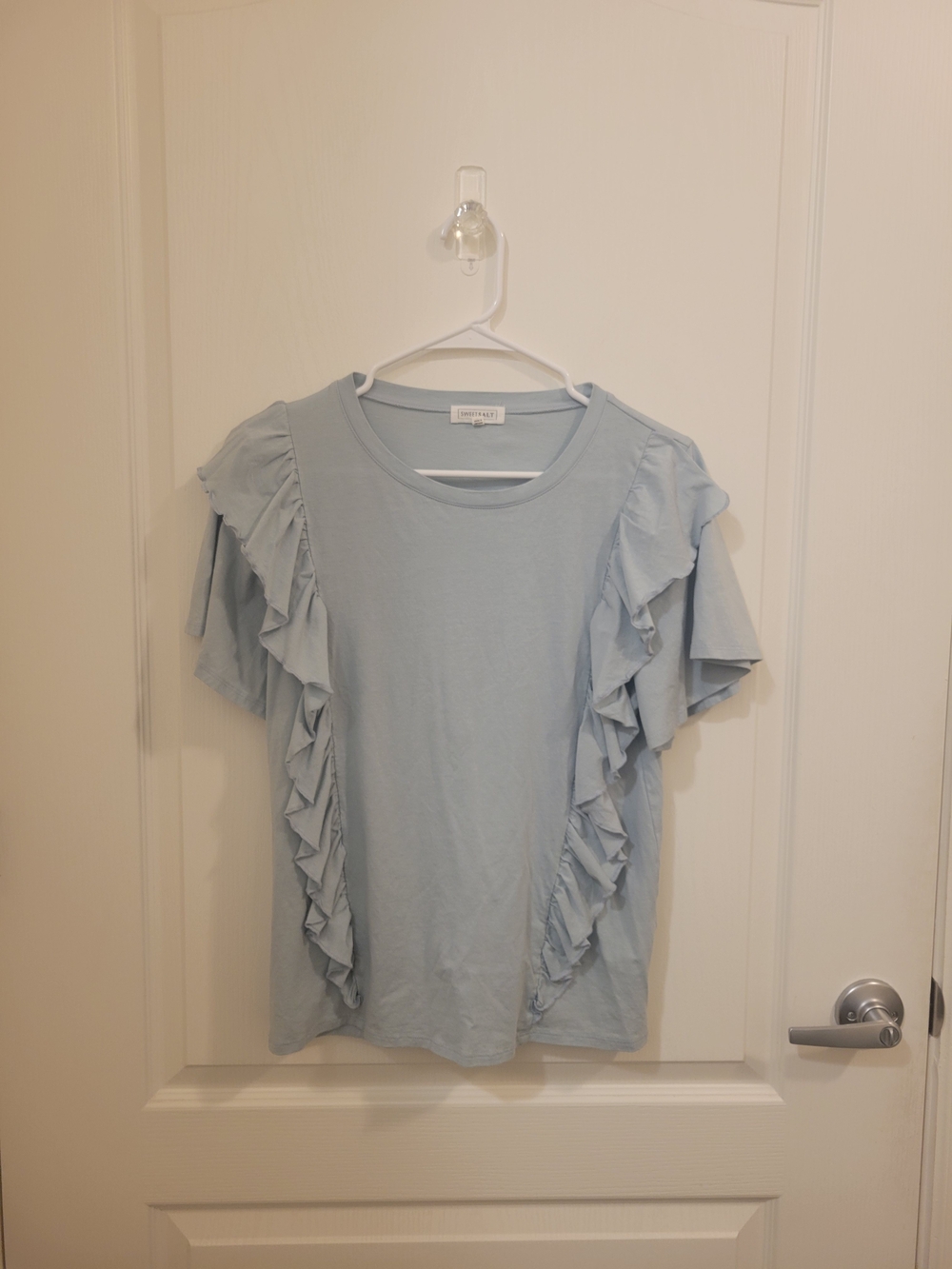 Ruffle-Trim Short Sleeve Tee in Light Blue